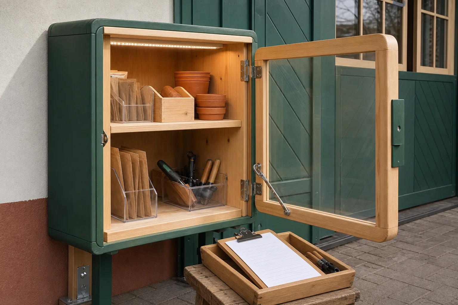 Sicher gebauter DIY-Selbstbedienungsschrank mit stabilen Türen und Fächern